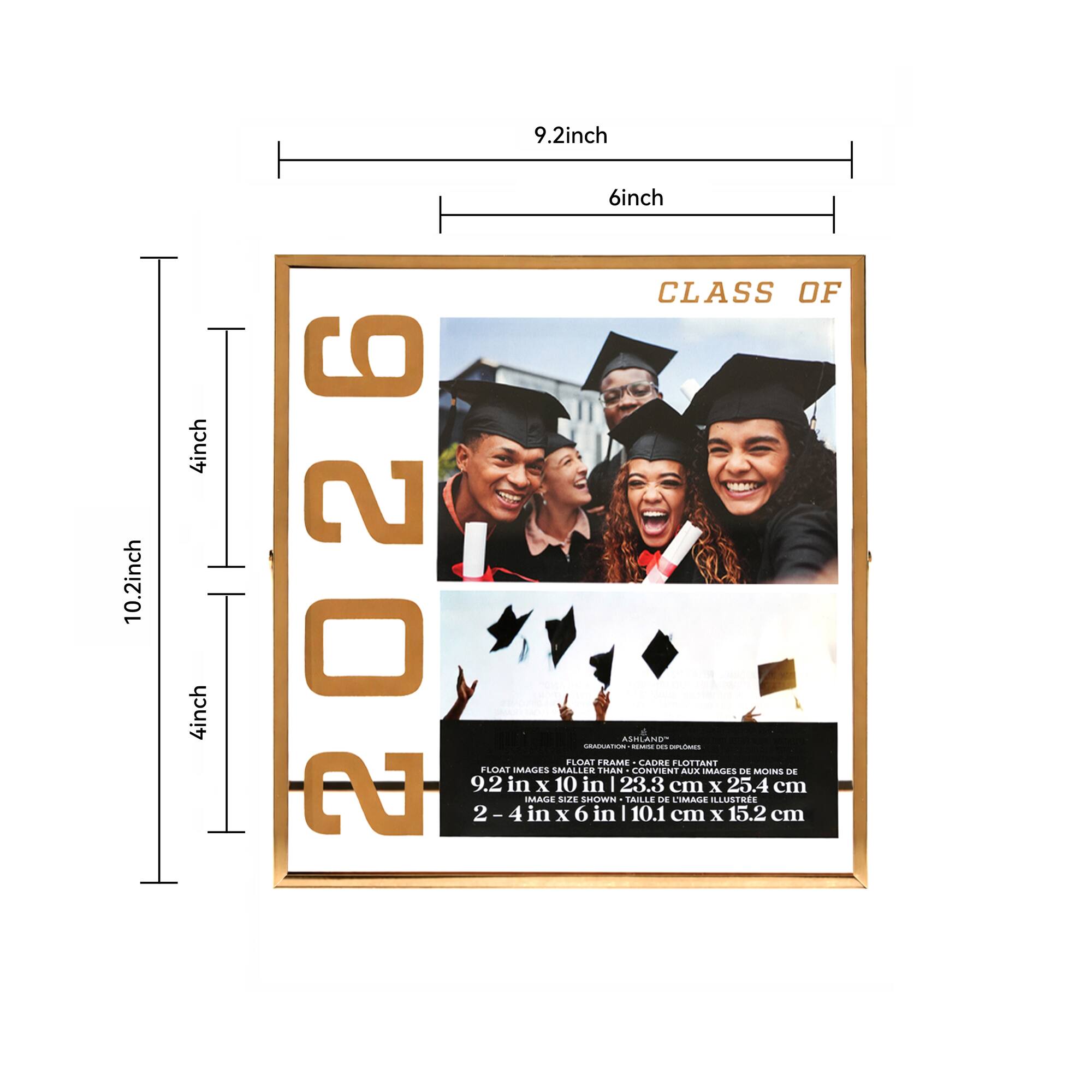 2 Opening 4" x 6" Gold 2026 Metal Tabletop Float Frame, Graduation by Ashland®